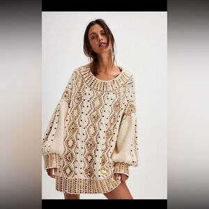 Free people gilded cable knit embellished sweater size small NWT